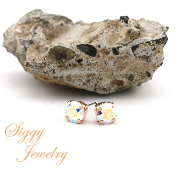 Swarovski Crystal Stud Earrings, 8mm Crystal AB - Picture 6 of 8